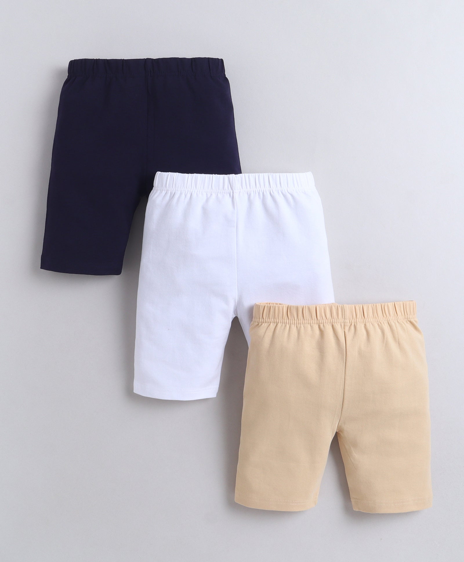 Beige & Navy Girls Cotton Cycling Short Pack of 3
