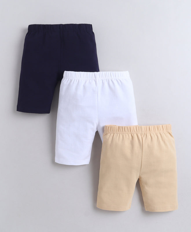 Beige & Navy Girls Cotton Cycling Short Pack of 3