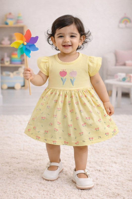 Yellow Girls Half Sleeves Frock / Dress