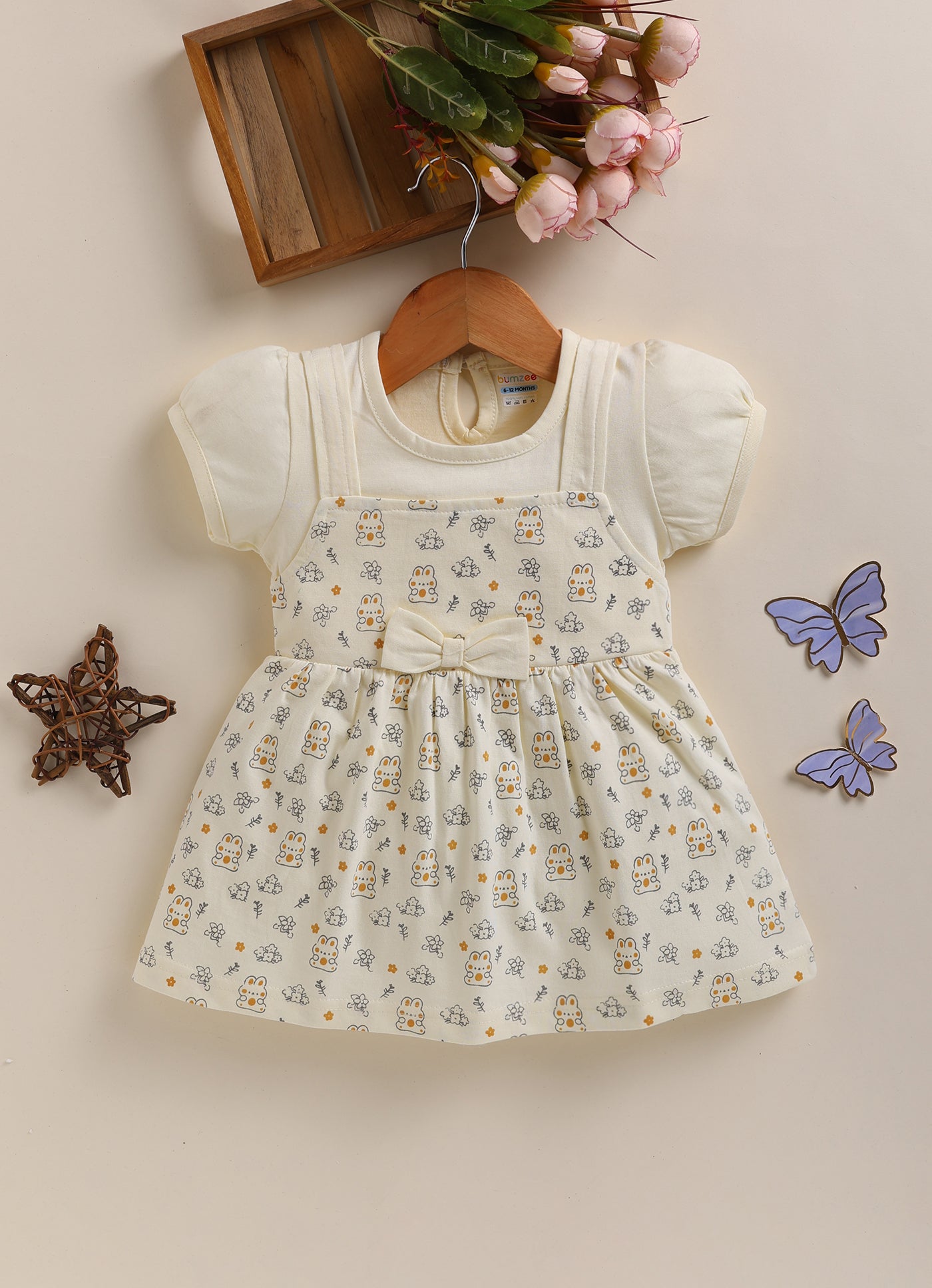 Cream Girls Half Sleeves Frock / Dress