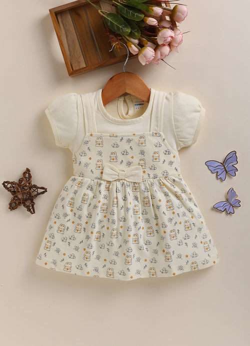Girls 100% Cotton Animal Frocks - Cream