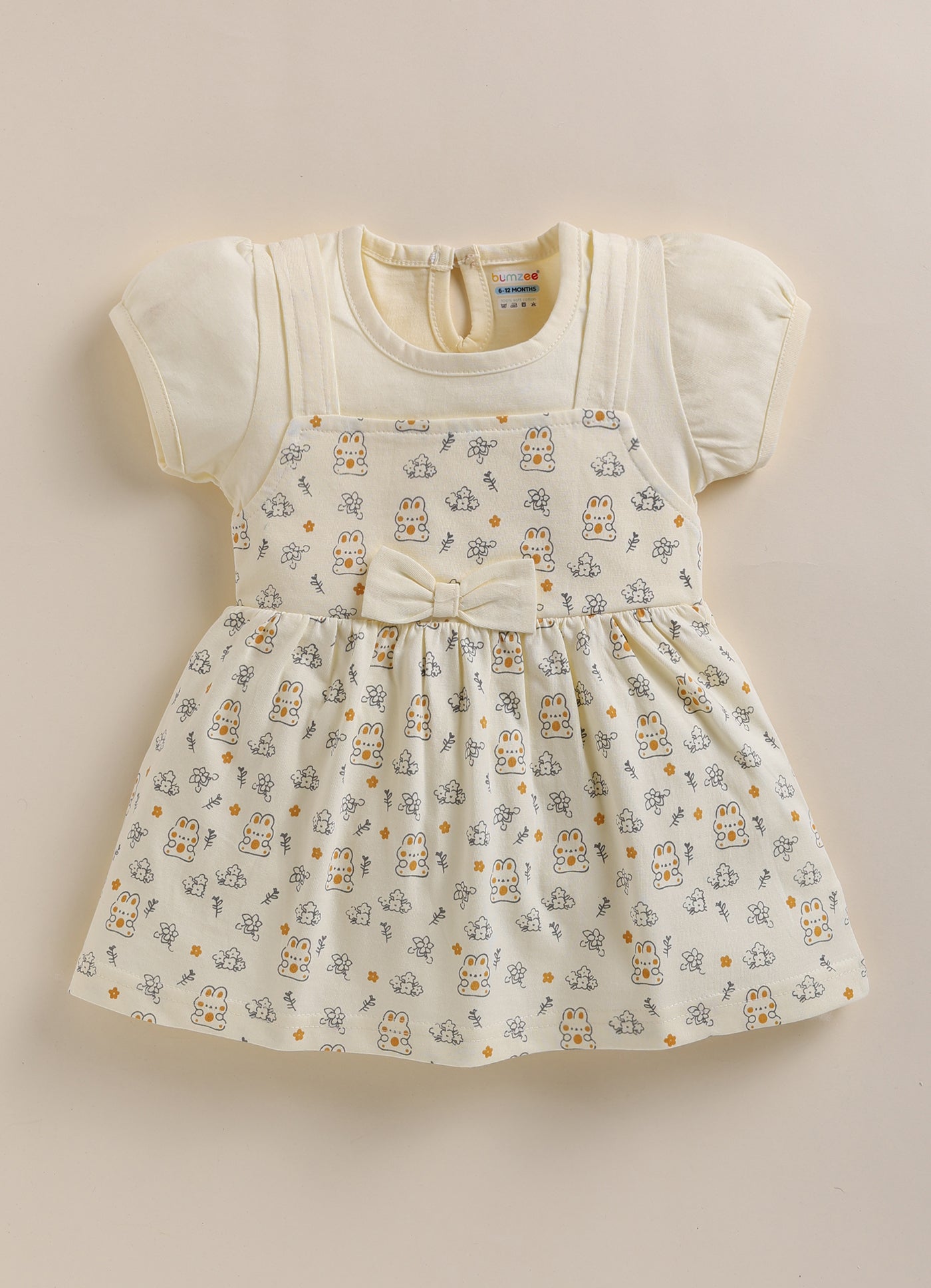 Cream Girls Half Sleeves Frock / Dress