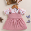 Pink & Off White Girls Half Sleeves Frock / Dress
