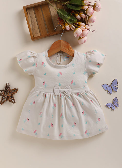 Beige Girls Half Sleeves Frock / Dress