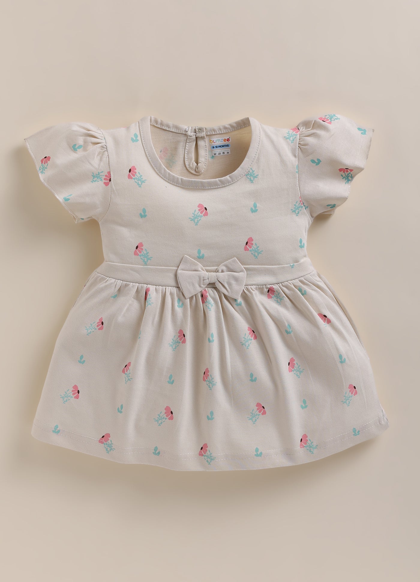 Beige Girls Half Sleeves Frock / Dress