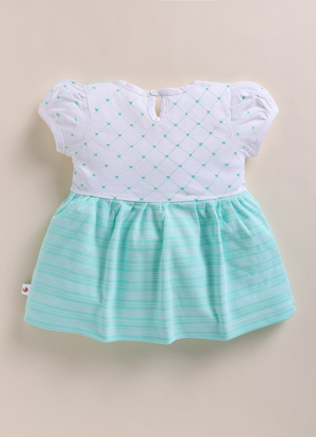 Bumzee Mint Green & Off white Striped Frock, Half Sleeves, 100% Cotton