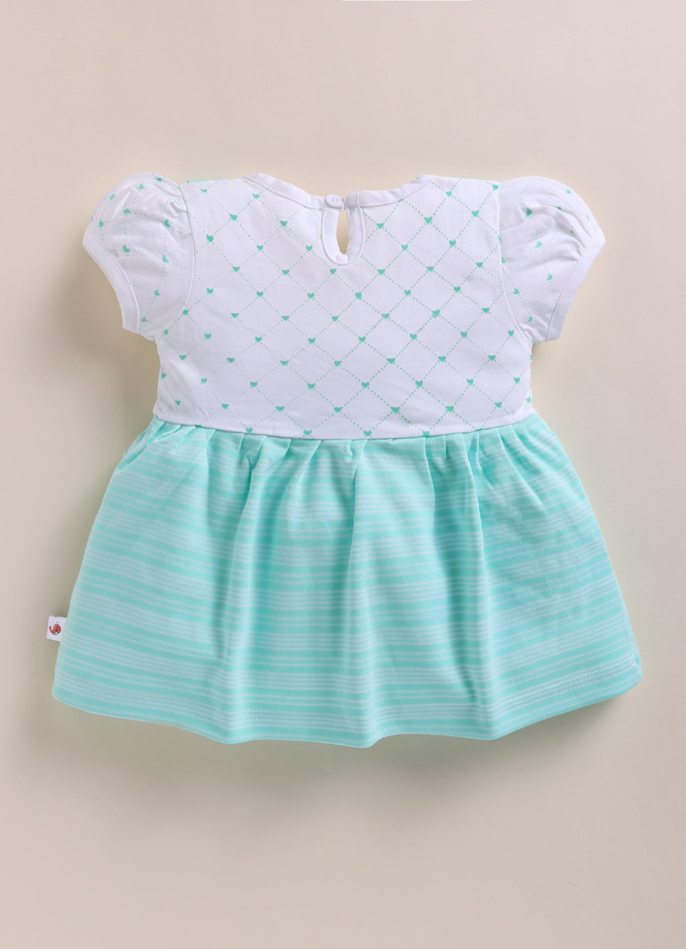 Mint Green & Off white Girls Half Sleeves Frock / Dress