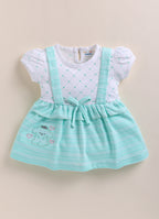 Bumzee Mint Green & Off white Striped Frock, Half Sleeves, 100% Cotton