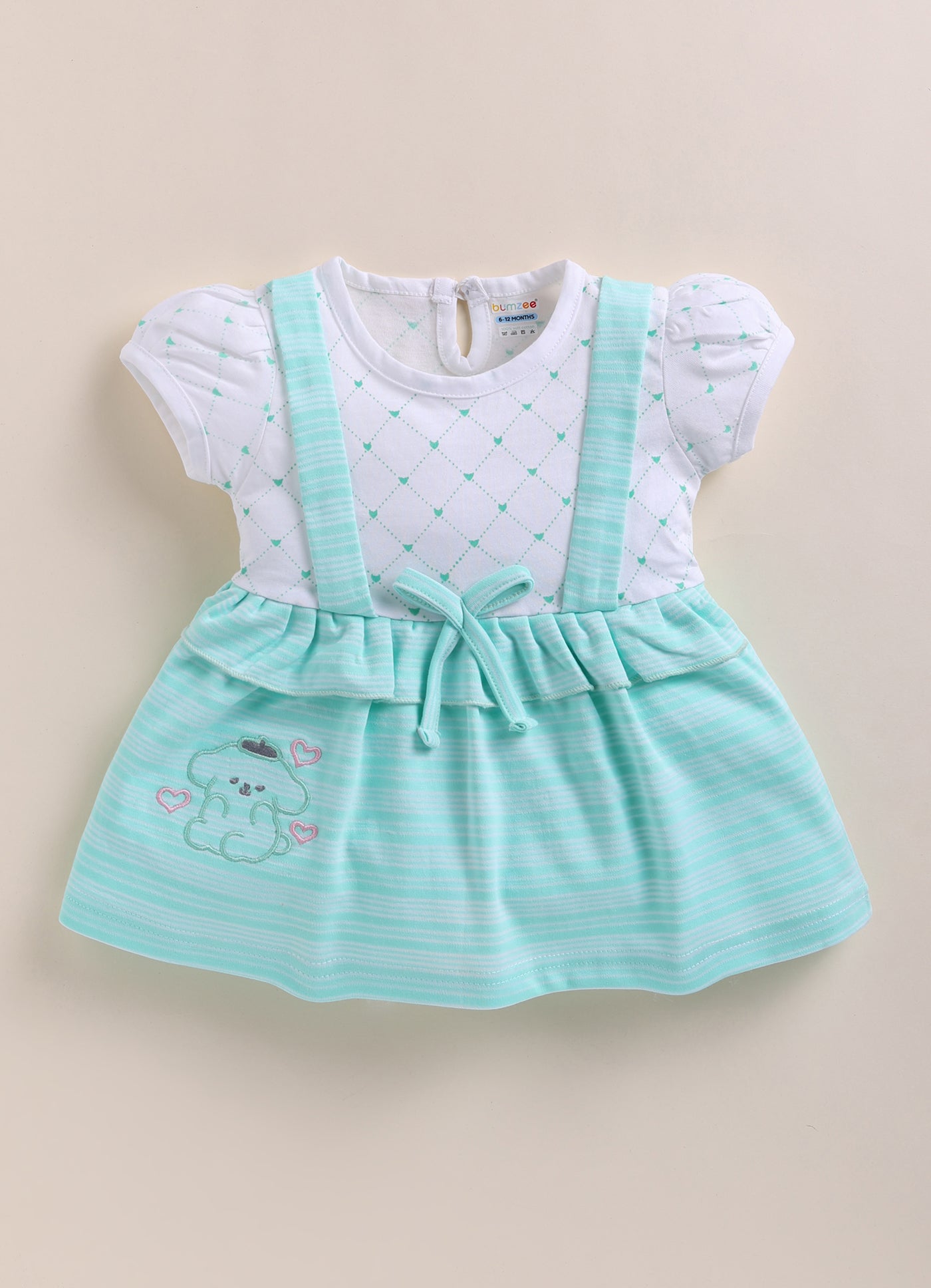 Mint Green & Off white Girls Half Sleeves Frock / Dress