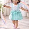 Mint Green & Off white Girls Half Sleeves Frock / Dress