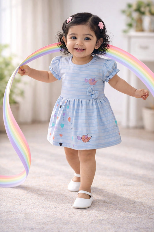 Sky Blue Girls Half Sleeves Frock / Dress