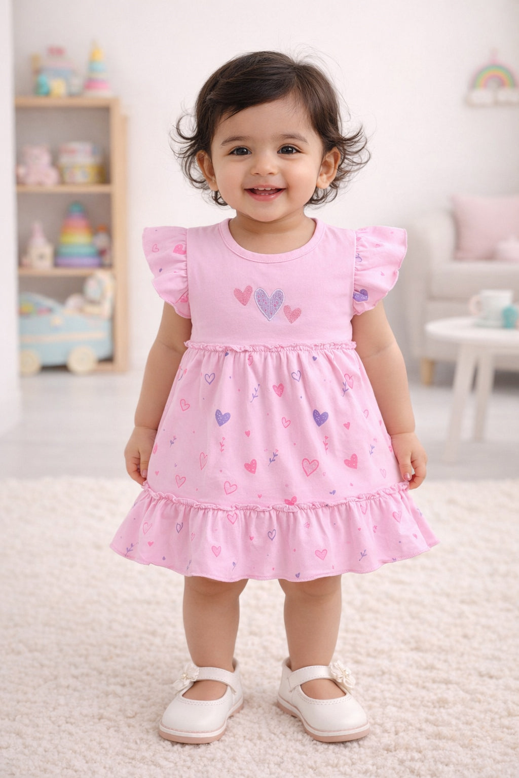 Pink Girls Half Sleeves Frock / Dress