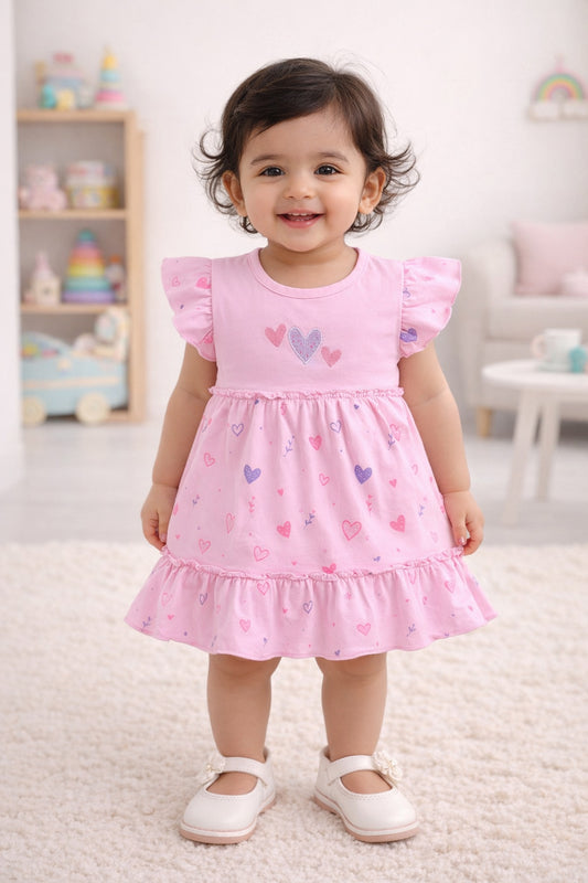 Pink Girls Half Sleeves Frock / Dress