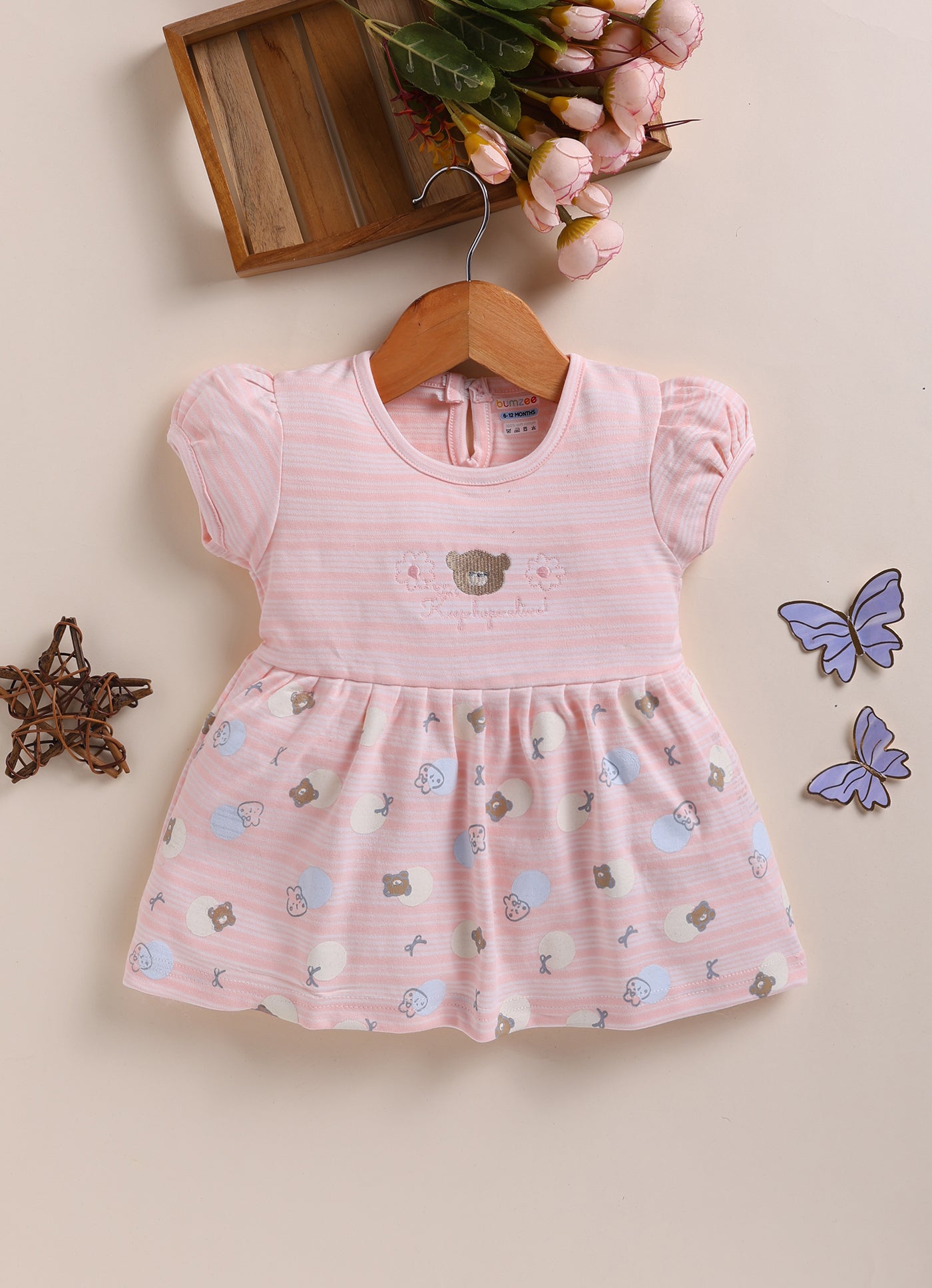 Peach Girls Half Sleeves Frock / Dress