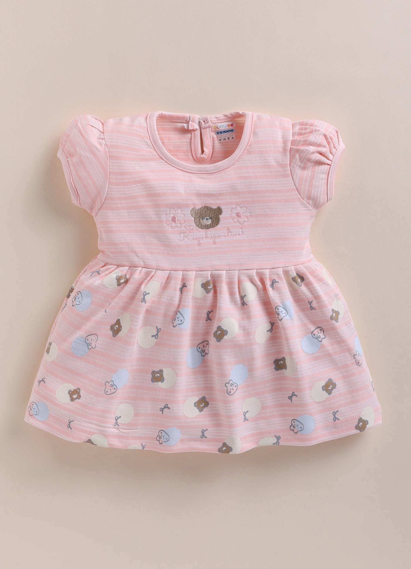 Peach Girls Half Sleeves Frock / Dress
