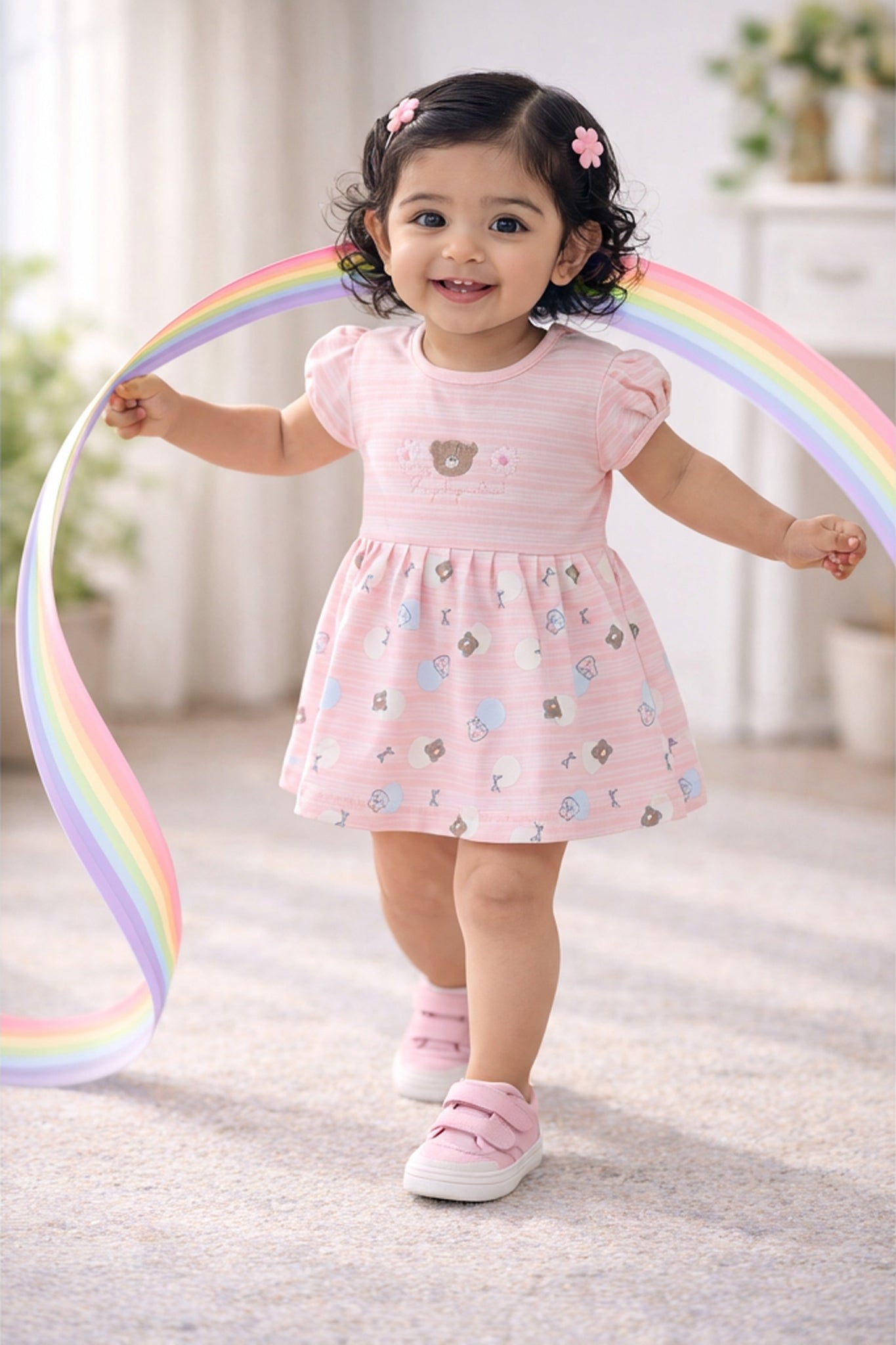 Peach Girls Half Sleeves Frock / Dress