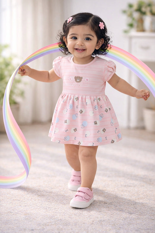Peach Girls Half Sleeves Frock / Dress