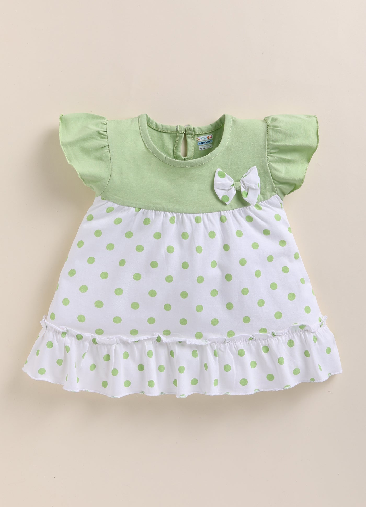 Off White & Mint Girls Half Sleeves Frock / Dress