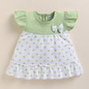 Off White & Mint Girls Half Sleeves Frock / Dress