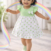 Off White & Mint Girls Half Sleeves Frock / Dress