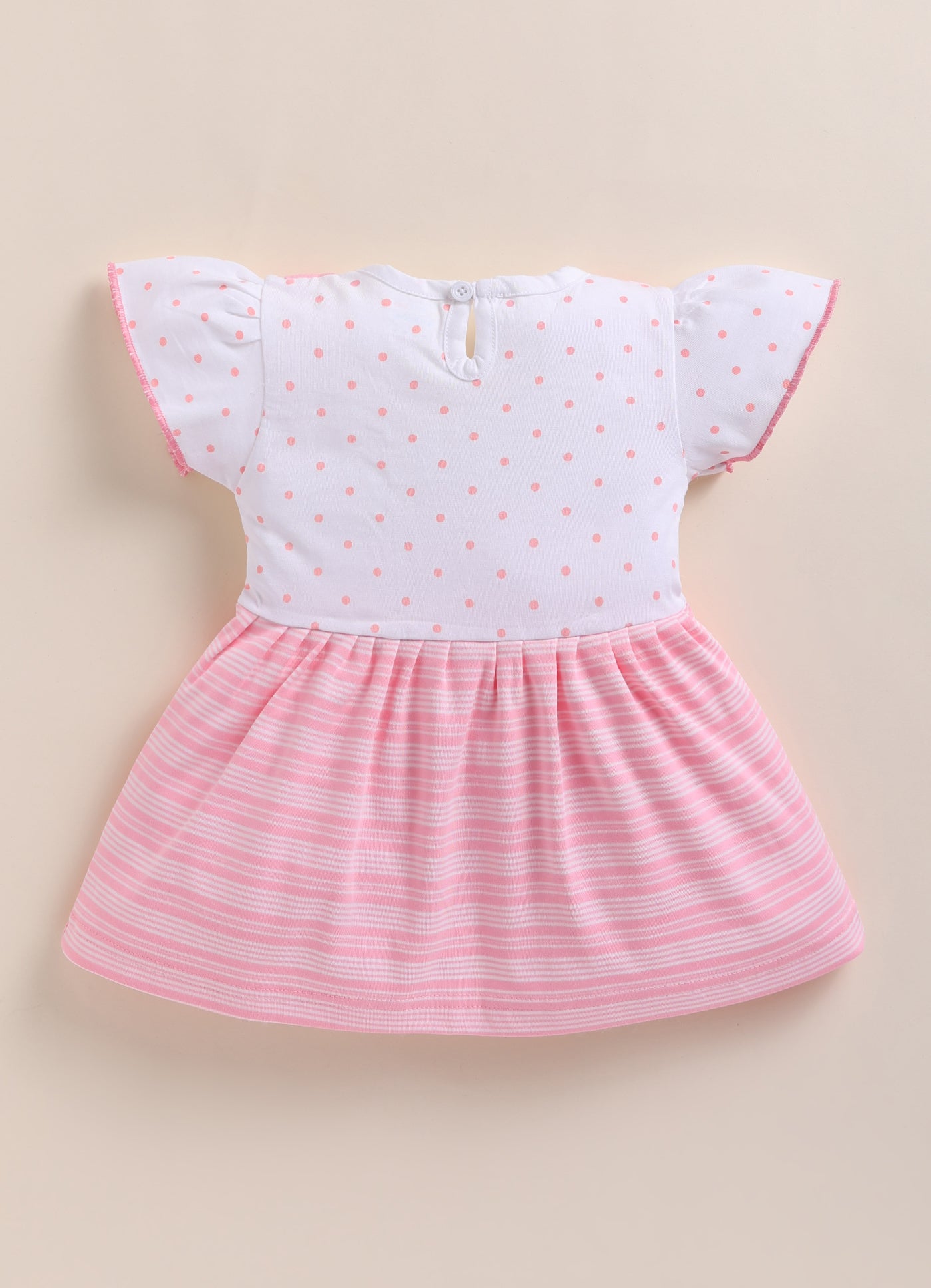 Pink & White Girls Half Sleeves Frock / Dress