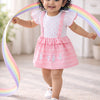 Pink & White Girls Half Sleeves Frock / Dress
