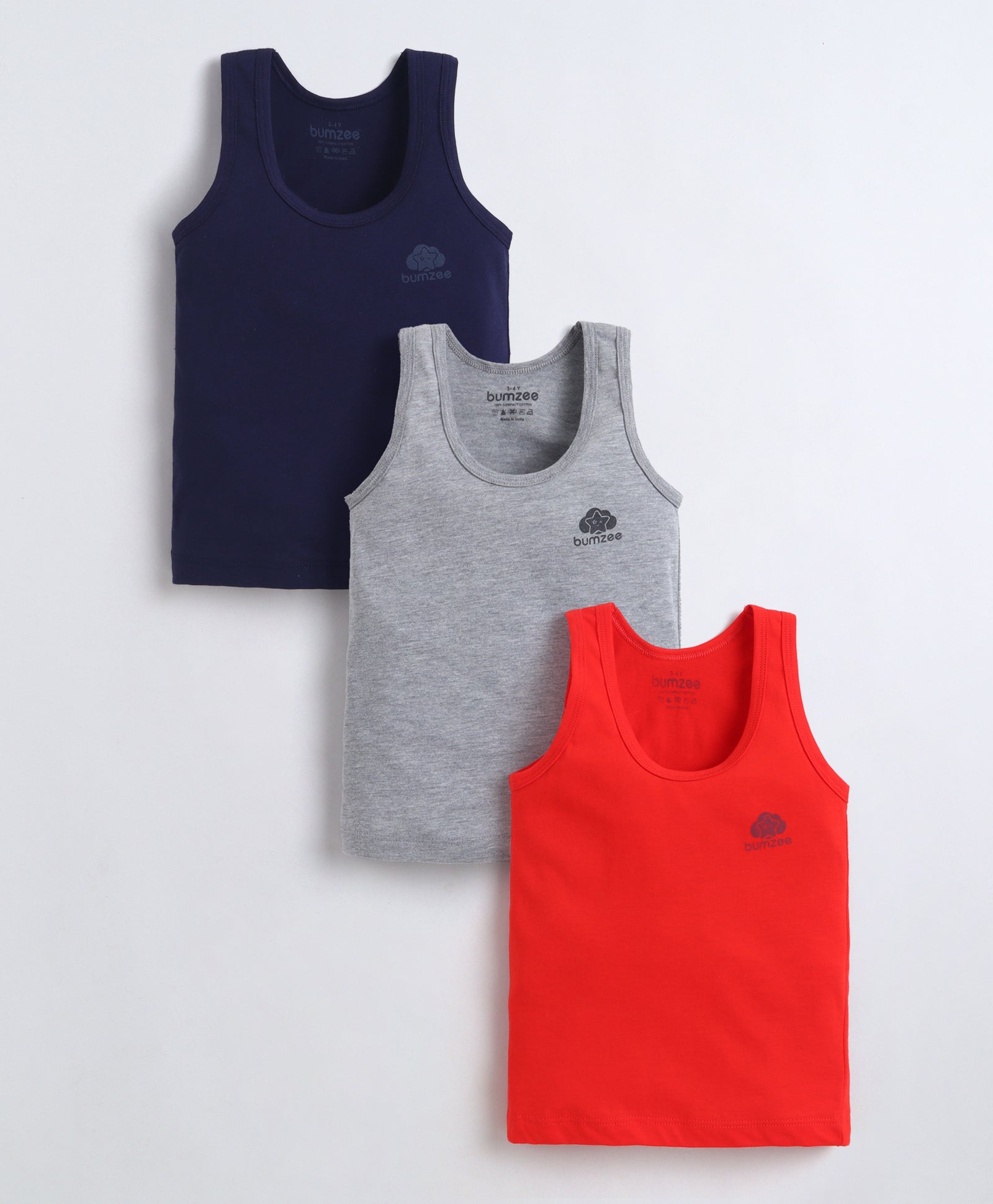 Boys Sleeveless Vest Red & Grey Pack of 3