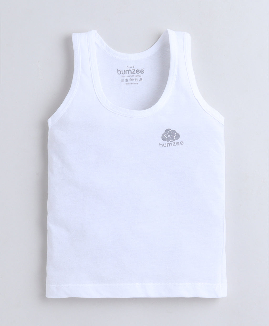 Bumzee White Vest, Pack of 3, Sleeveless, Compact Cotton (Style Peb11391)
