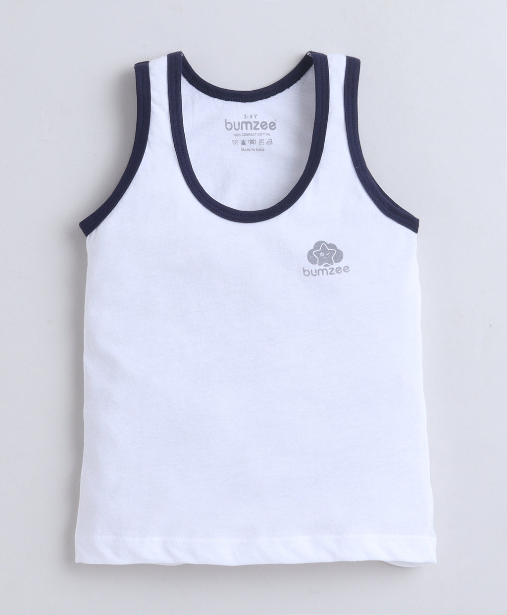 Bumzee White Vest, Pack of 3, Sleeveless, Compact Cotton (Style Peb11395)