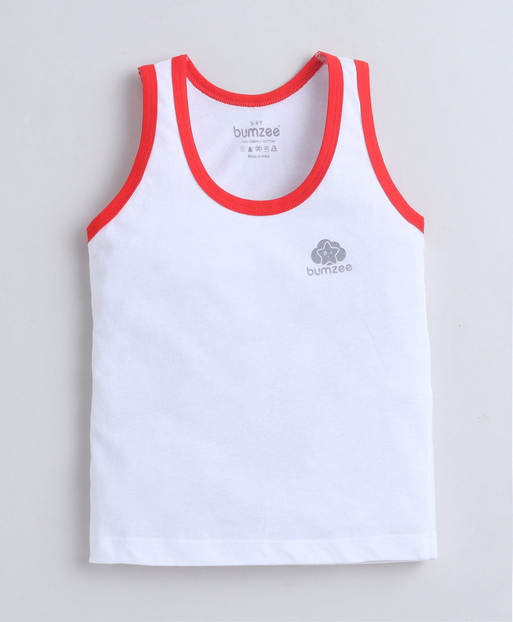 Bumzee White Vest, Pack of 3, Sleeveless, Compact Cotton (Style Peb11395)