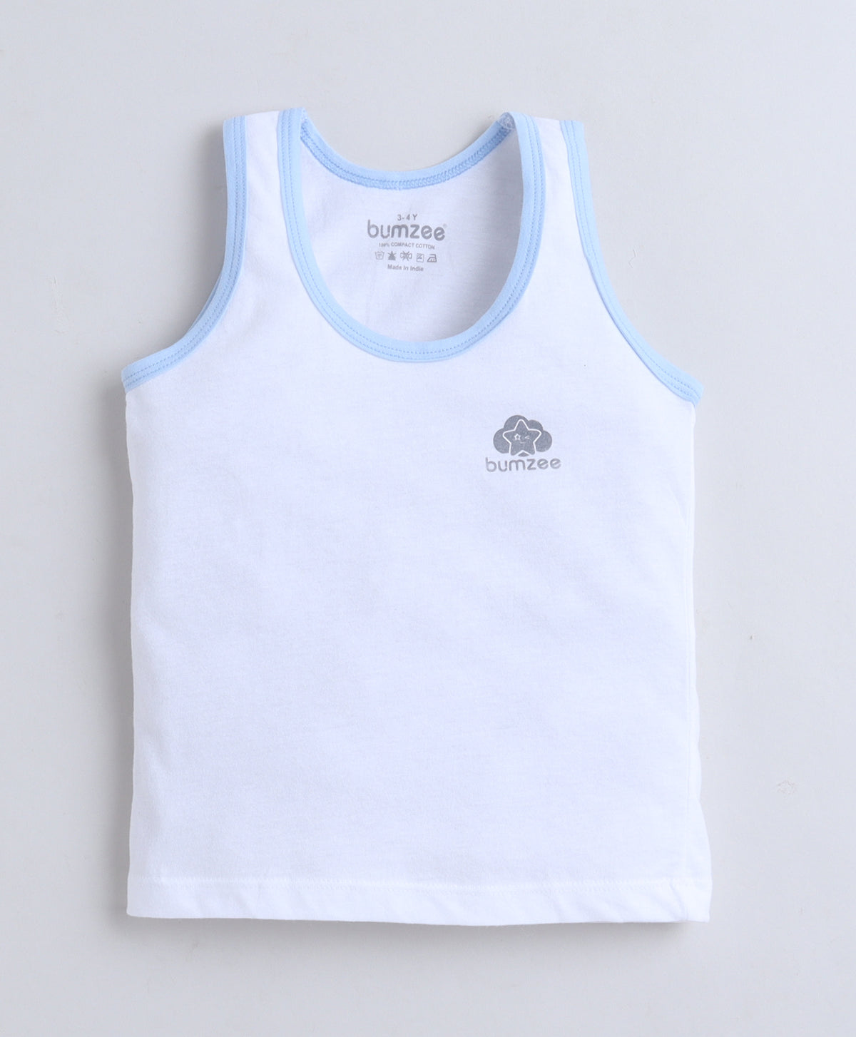 Bumzee White Vest, Pack of 3, Sleeveless, Compact Cotton (Style Peb11395)