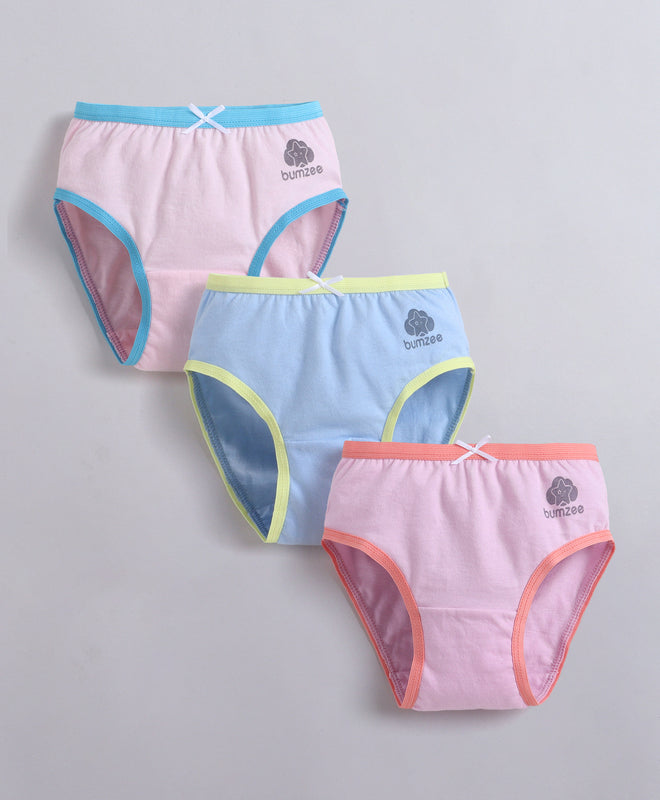 Pink & Sky Blue Girls Compact Cotton Panties Pack of 3