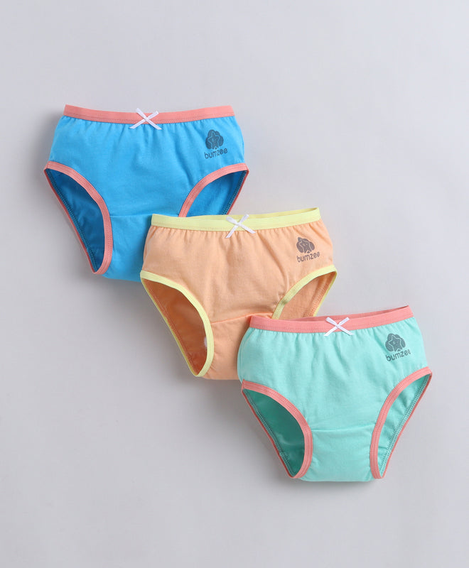 Orange & Blue Girls Compact Cotton Panties Pack of 3