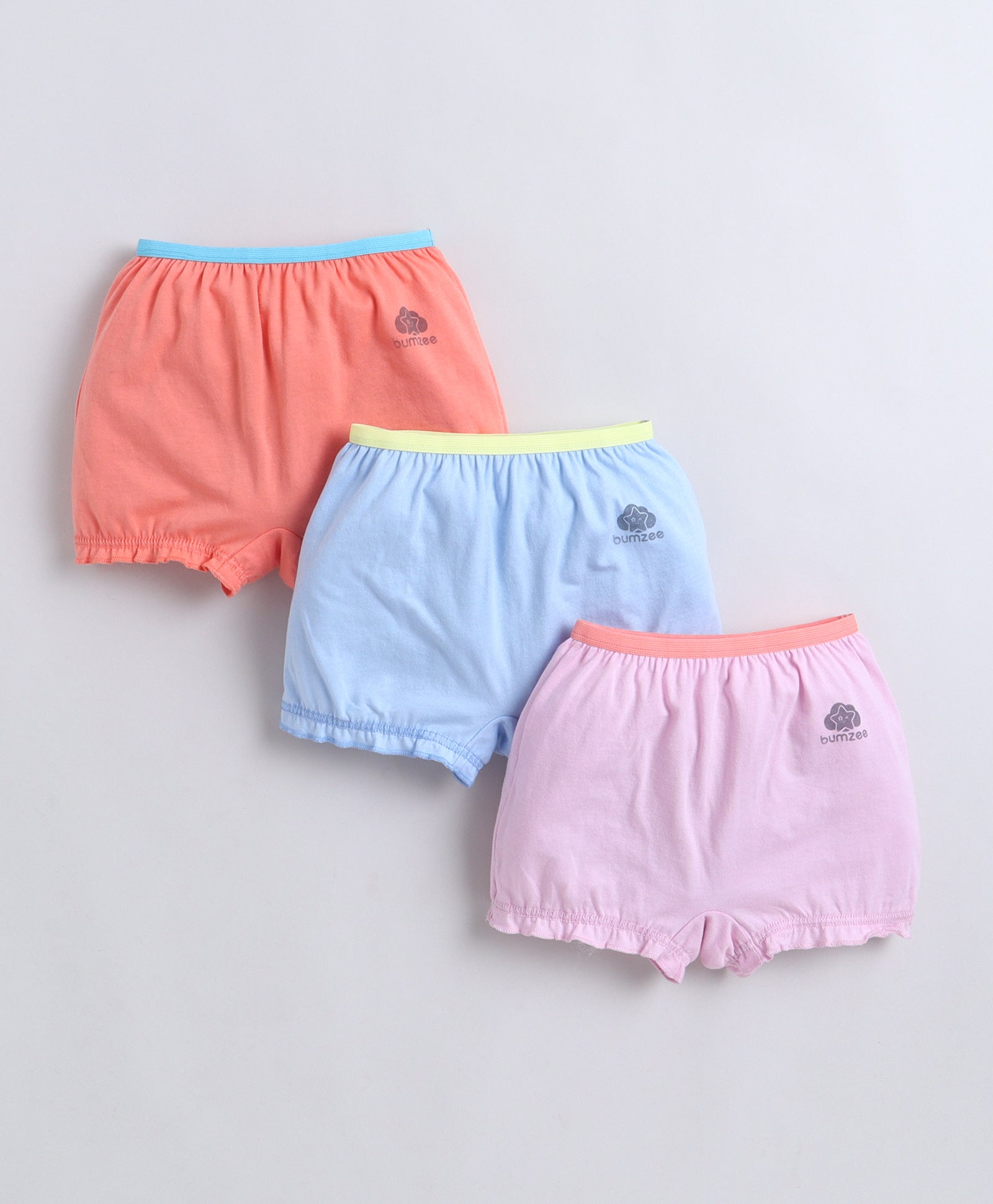 Sky Blue & Peach Girls Compact Cotton Bloomers Pack of 3