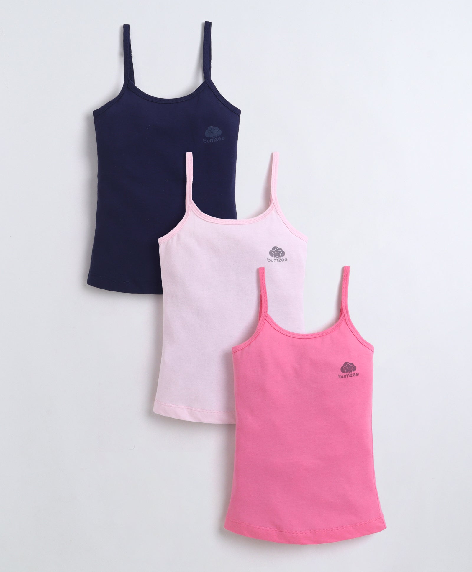 Pink & Navy Girls Cotton Camisole Slip Pack of 3