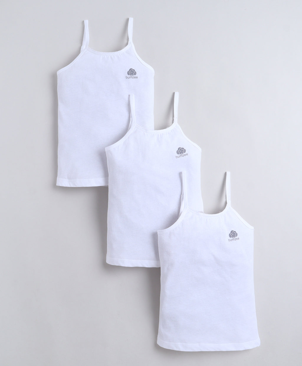 Bumzee White Slip, Pack of 3, Sleeveless, Compact Cotton, Camisole (Style Peb11427)