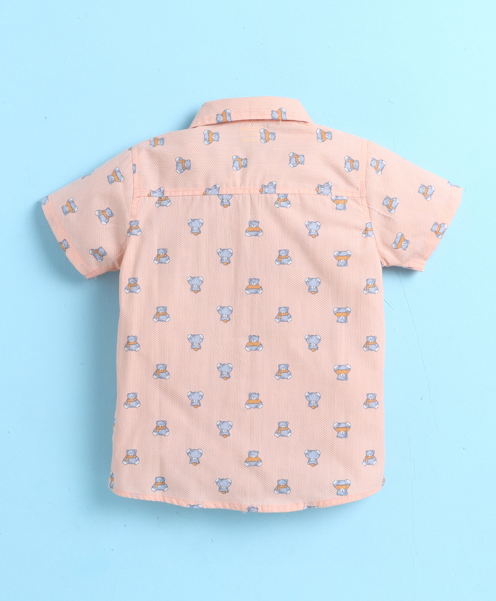 BUMZEE Peach & Brown Boys Half Sleeves Cotton Woven Shirt & Short Set With Detachable Bow