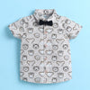 BUMZEE Beige & Black Boys Half Sleeves Cotton Woven Shirt & Short Set With Detachable Bow