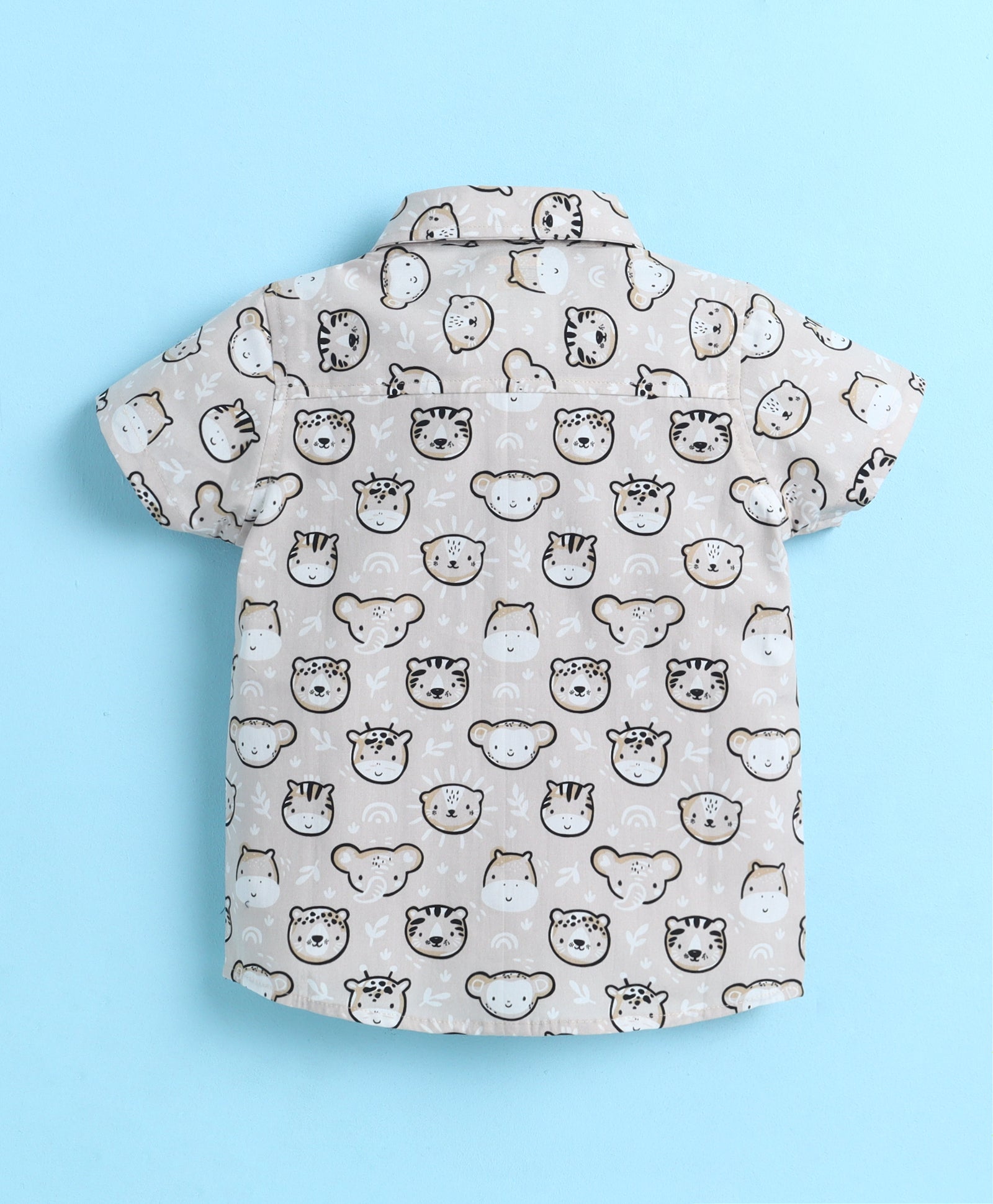 BUMZEE Beige & Black Boys Half Sleeves Cotton Woven Shirt & Short Set With Detachable Bow