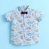 BUMZEE Sky Blue & Wine Boys Half Sleeves Cotton Woven Shirt & Short Set With Detachable Bow