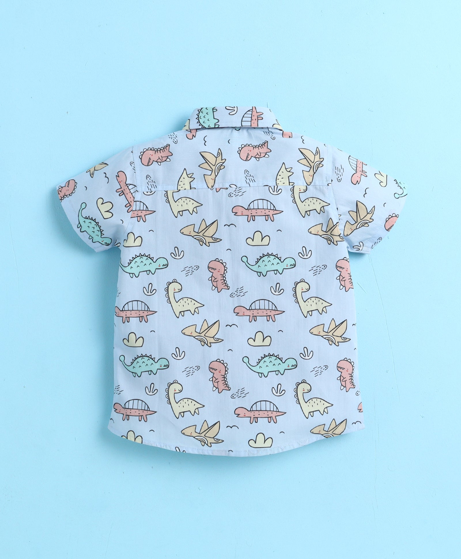 BUMZEE Sky Blue & Wine Boys Half Sleeves Cotton Woven Shirt & Short Set With Detachable Bow
