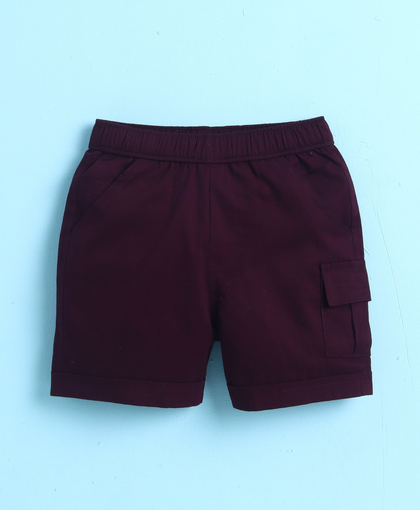 BUMZEE Sky Blue & Wine Boys Half Sleeves Cotton Woven Shirt & Short Set With Detachable Bow