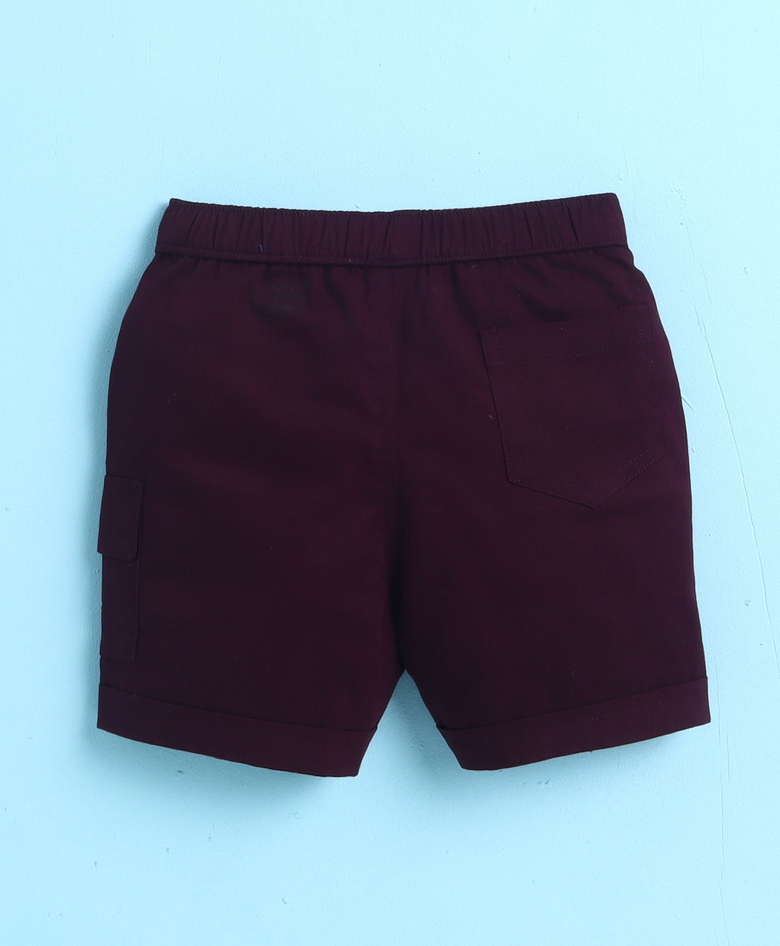 BUMZEE Sky Blue & Wine Boys Half Sleeves Cotton Woven Shirt & Short Set With Detachable Bow