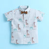 BUMZEE Sky Blue & Khaki Boys Half Sleeves Cotton Woven Shirt & Short Set With Detachable Bow