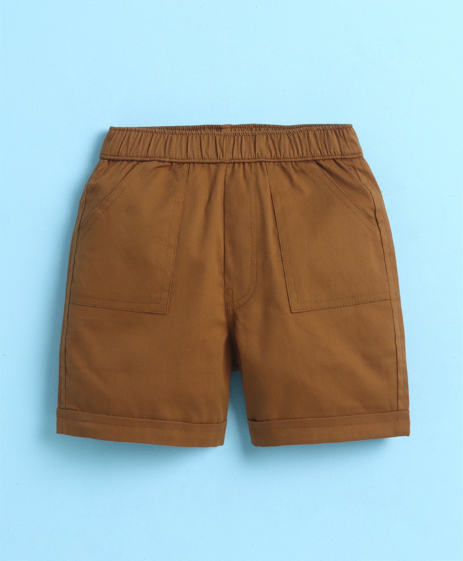 BUMZEE Sky Blue & Khaki Boys Half Sleeves Cotton Woven Shirt & Short Set With Detachable Bow