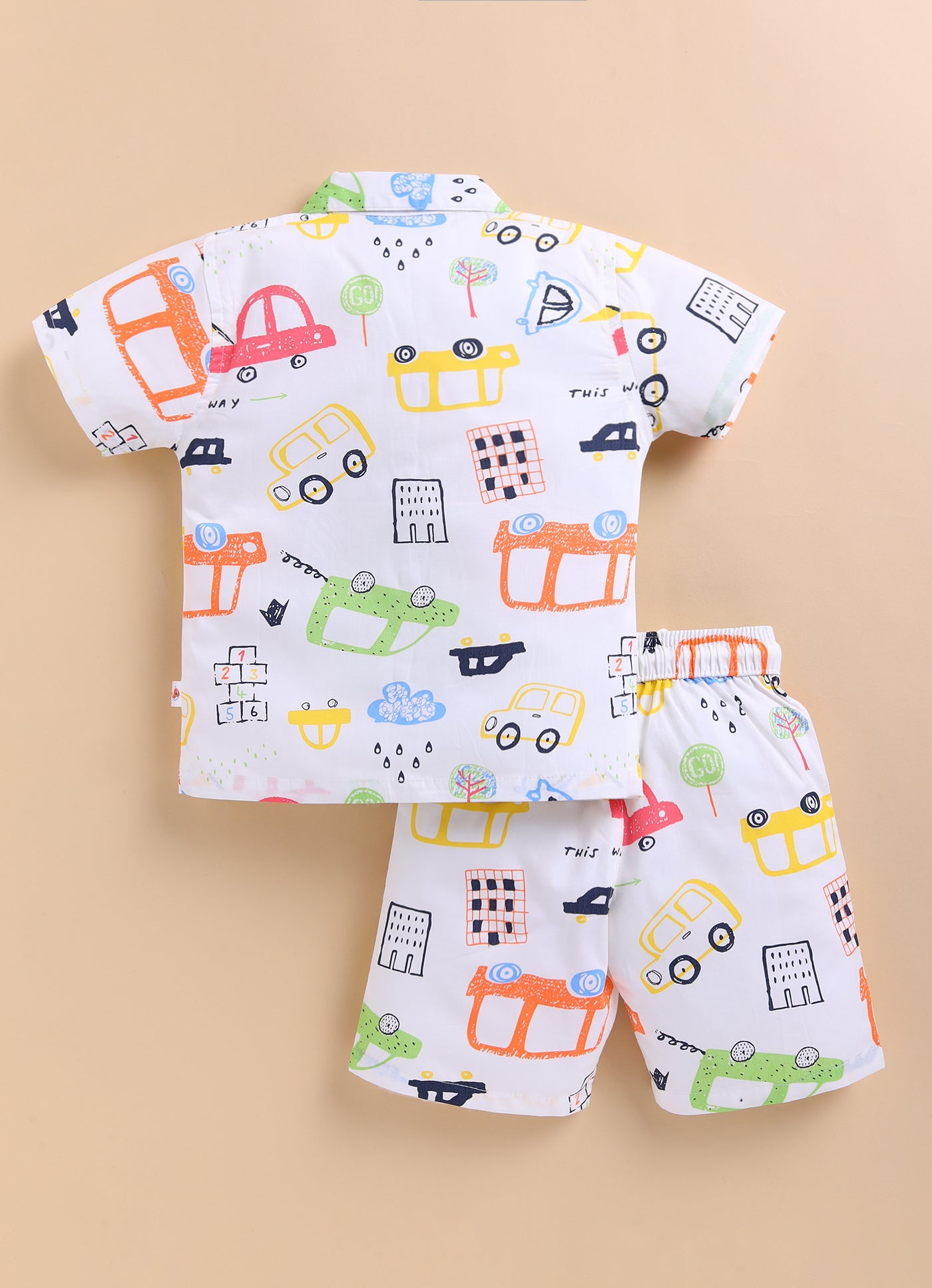 BUMZEE White Boys Half Sleeves Cotton Shirt & Short Set