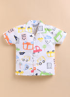 Bumzee White Woven Shirt & Short Set, Half Sleeves, 100% Cotton