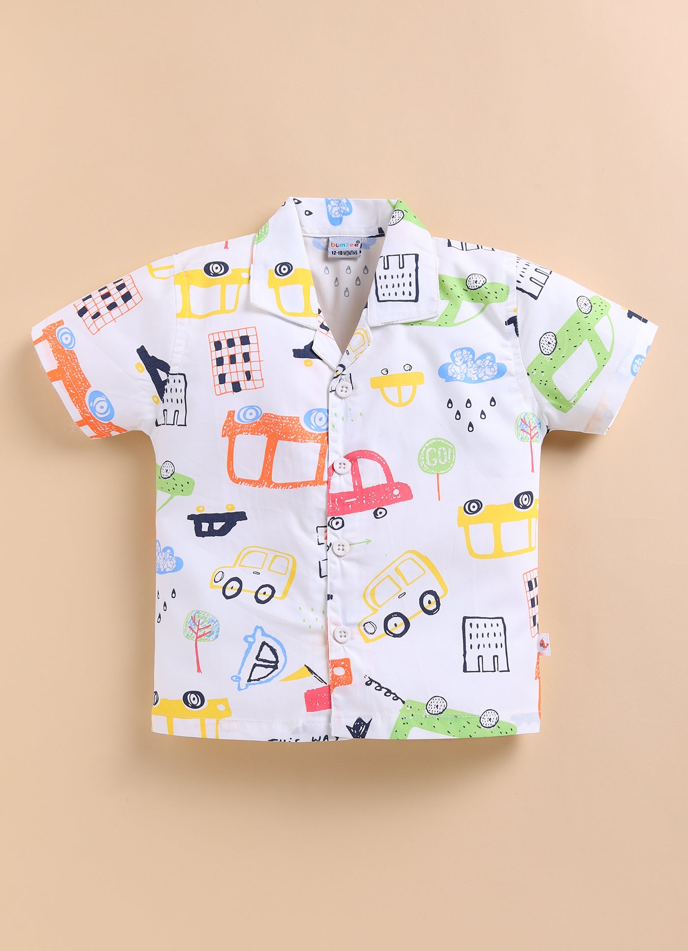 BUMZEE White Boys Half Sleeves Cotton Shirt & Short Set