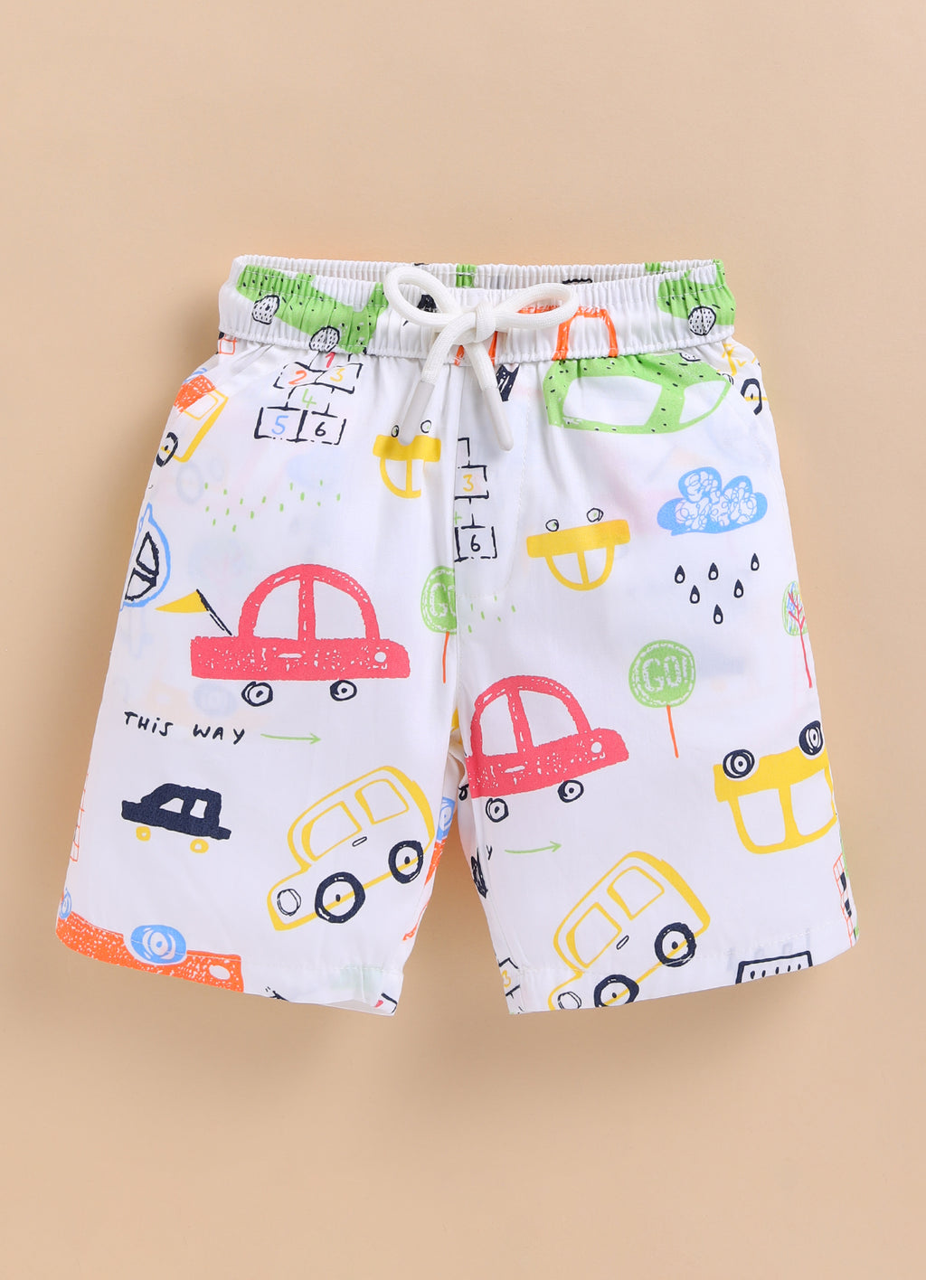 Bumzee White Woven Shirt & Short Set, Half Sleeves, 100% Cotton