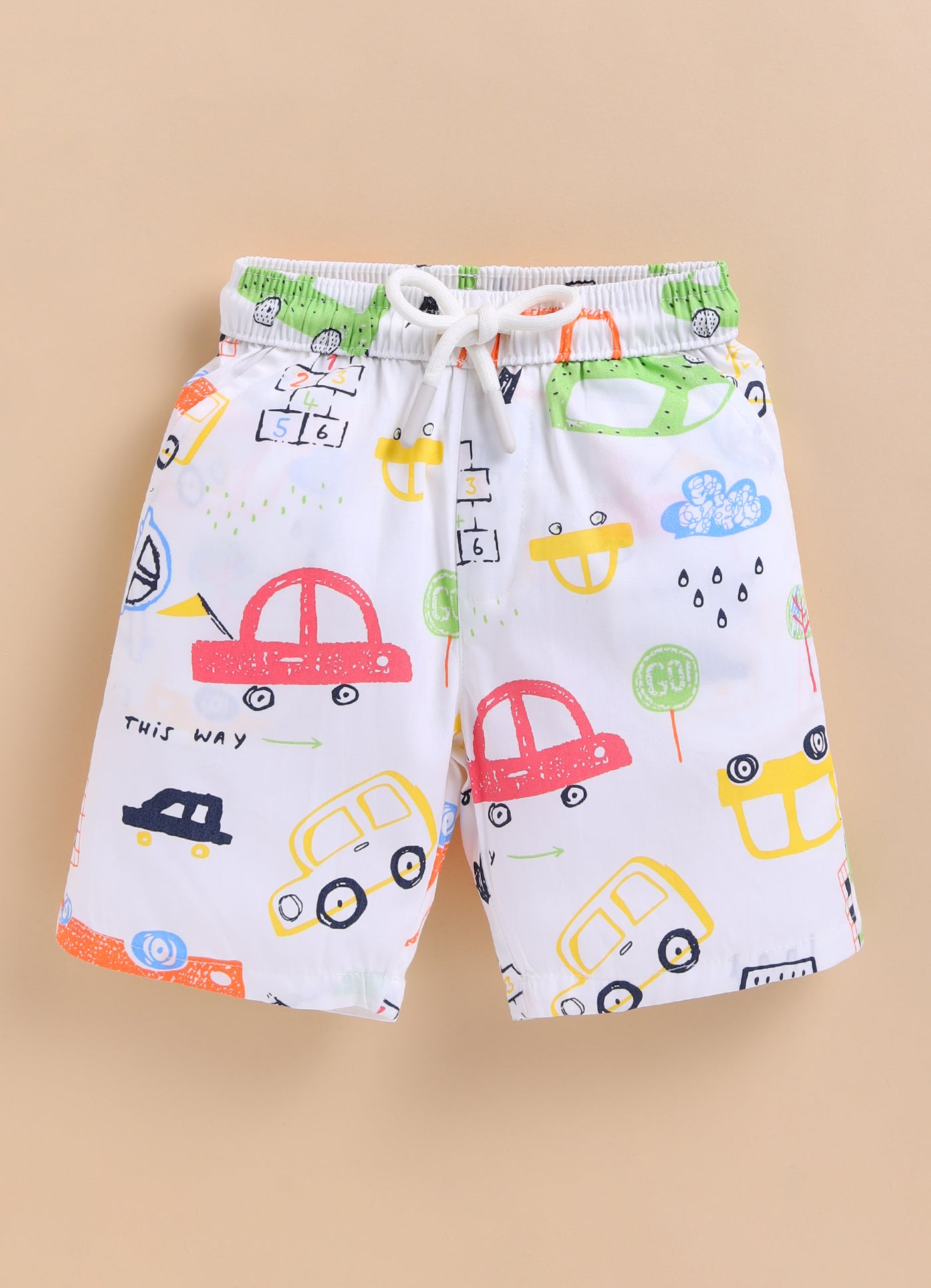 BUMZEE White Boys Half Sleeves Cotton Shirt & Short Set